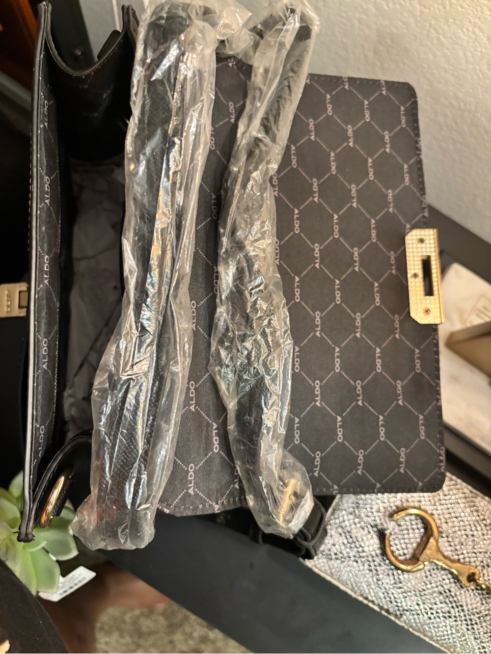 Structured Top-Handle Snake-Print Satchel in Black & Cream - Picture 8 of 8